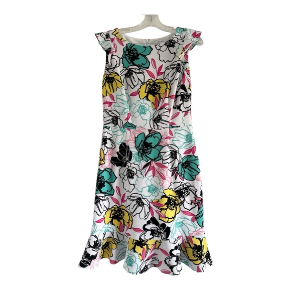 Nine West Dresses & Skirts - NINE WEST Women’s Natural Ruffle White Multi Colored Cap Sleeve Dress-Size 4